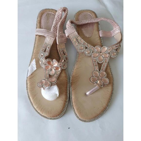 Shoes - Womens Uk7 Toe Post Sandals Pink Floral Detail